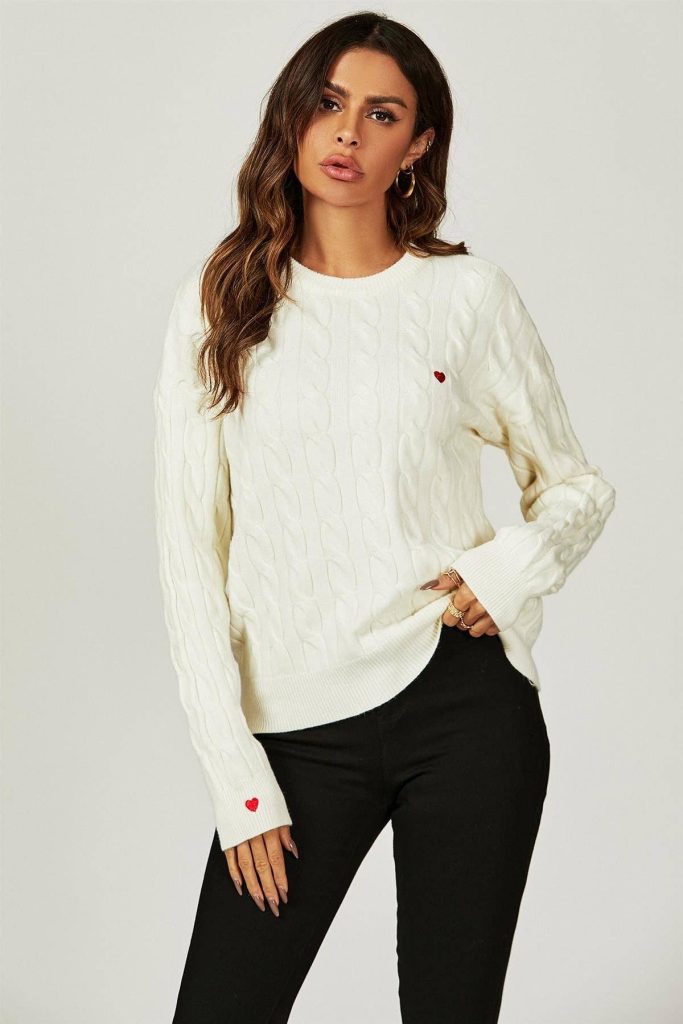 Jumper Bordado Coração em Creme